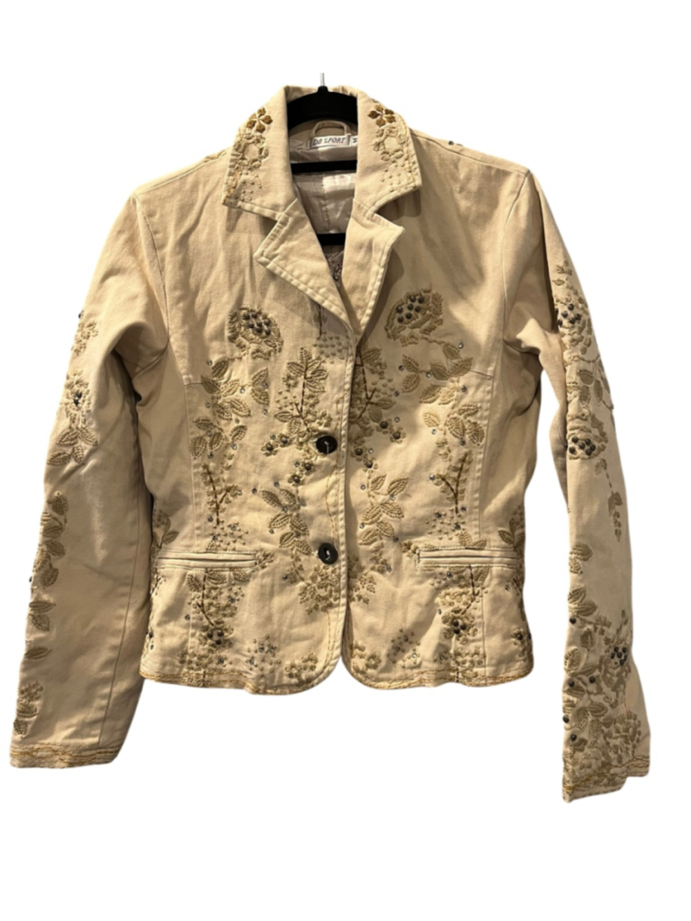 VTG Y2K DB Sport Embroidered Cotton blazer Jacket Beige Boho Western Fairy M